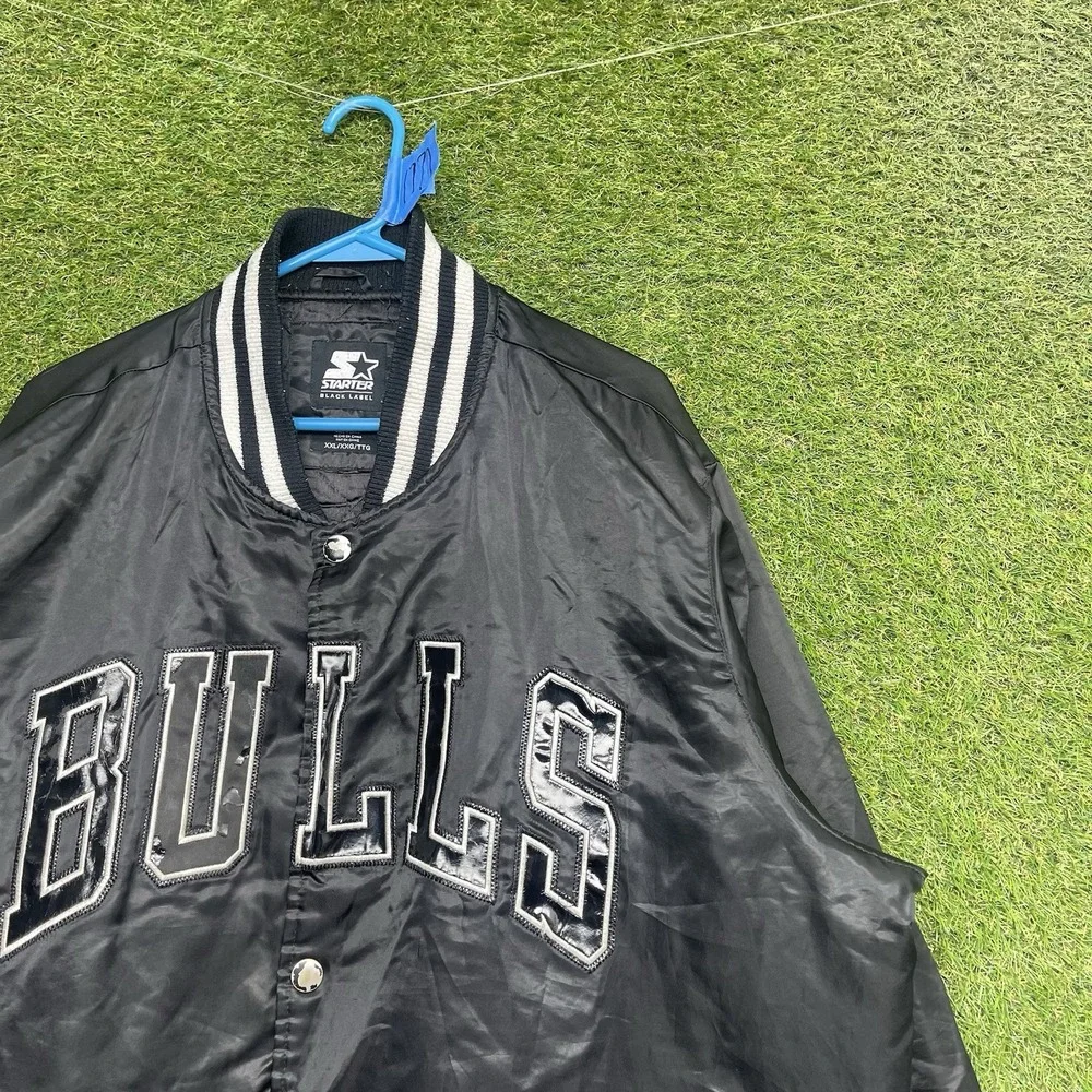 Vintage Chicago Bulls Satin Starter Jacket Mens 2XL Varsity Snap Front Black 90s